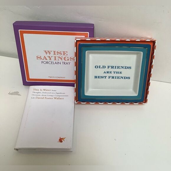 Two’s Company Trinket Tray "Old Friends Best Friends" Desk Tray Gift Box & Book - Picture 1 of 6